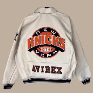 Chaqueta de cuero Avirex blanca para hombre, hecha a mano, de piel de vaca auténtica, estilo motero, estilo KNICKS KITH, regalo de ropa urbana.