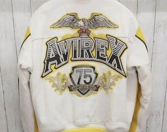 Avirex 75-årsjubileums läderbomberjacka i vintagestil Äkta kohudskinn bikerjacka Anpassad Avirex-jacka Perfekt present till honom