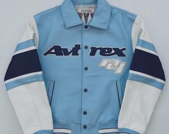Chaqueta bomber de cuero Avirex, unisex, de piel de vaca auténtica, estilo universitario, estilo motero, estilo urbano, ideal como regalo para él.