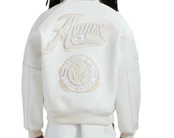 Chaqueta de cuero Avirex White Gold Club, chaqueta universitaria de diseñador premium para hombre, chaqueta de cuero genuino de vaca, ideal para uso urbano, el mejor regalo para él.