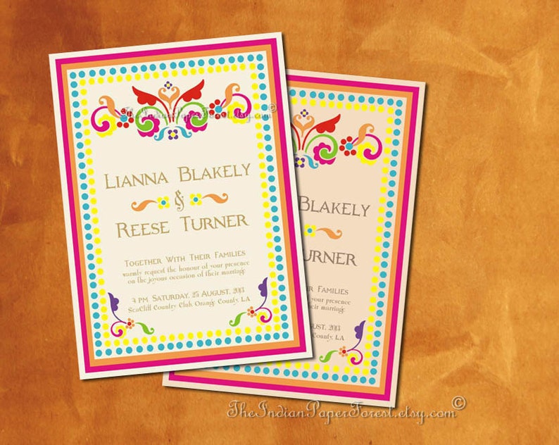 Indian Wedding Invitation Pdf Rustic Rangoli Boho Modern Set Etsy