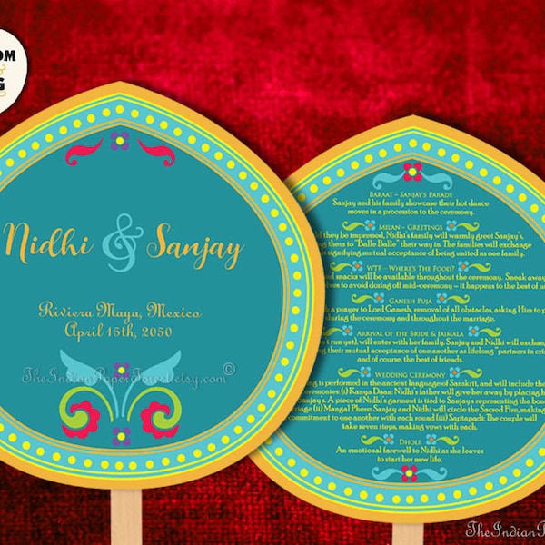 RAAG RANGOLI Sikh Wedding Program Fan DIY Printable / Printed Asian South Indian Ceremony Itinerary Hindu Punjabi Marathi Gujarati Kannada