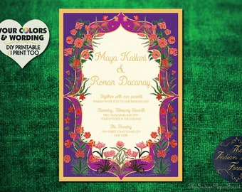 DIY Printable / Printed GARDEN Of PERSIA Indian Wedding Invitation Set Card Foil Hindu Tamil Punjabi Sikh Muslim South Asian Bangladeshi Usa