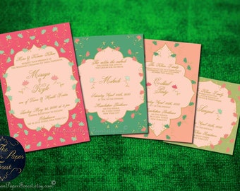 DIY Printable / Printed LOTUS POND Wedding Invitation Set Any Color / Foil South Indian Card Hindu Tamil Punjabi Sikh Muslim Asian Sindhi Us