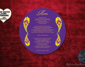 ROYAL PEACOCK Circle Wedding Menu DIY Printable / Printed Card Table Sign Signage Decor Setting South Indian Asian Pakistani Unique New 2023