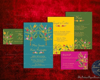 DIY Printable / Prints PARROTS ORCHARD Luxury Indian Wedding Invitation Set Card Gold Foil Hindu Tamil Punjabi Muslim Sindhi South Asian New