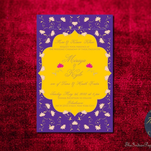 South Indian Wedding Invitation Set DIY Printable / Printed LOTUS POND Any Color / Foil Card Hindu Tamil Punjabi Sikh Muslim Asian Sindhi Us