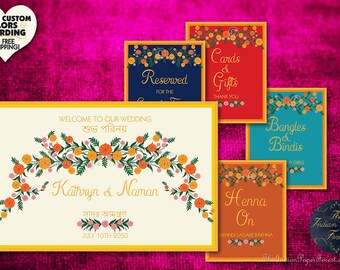 MARIGOLD BLOOM Bangles Bindis Wedding Sign Welcome Large Mehndi Indian Decor Signage Haldi Sangeet Reception Maiyan Hindu Sikh Punjabi Jain