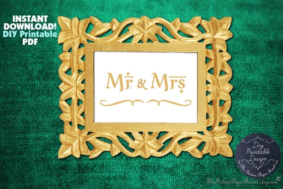 Printable Mr Mrs Sign Diy Indian Wedding Decor Gold Etsy
