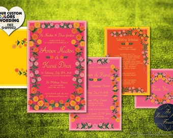 MARIGOLD BLOOM DIY Printable / Printed Indian Wedding Invitation Set Foil Hindu Tamil Punjabi Sikh Bengali Muslim South Asian Kannada Tamil