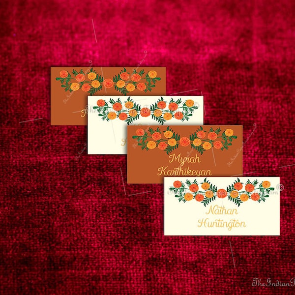 100 Personalized Wedding Place Cards DIY Printable / Printed  MARIGOLD BLOOM Any Color / Foil Mexican Country Western South Indian Asian Us