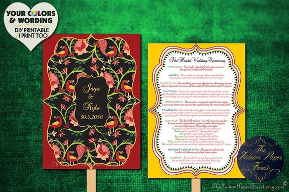 Indian Wedding Program Fan Diy Printable Printed Custom Etsy