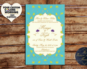 LOTUS LAKE Engagement Invitation DIY Printable / Printed Indian Wedding North South Indian Asian Colorful Unique Fun Festive Elegant Usa Uk