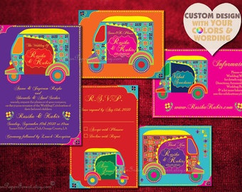 AUTO RICKSHAW Indian Destination Wedding Invitation DIY Printable / Printed Any Color / Gold Foil Hindu Tamil Punjabi Muslim South Asian Usa