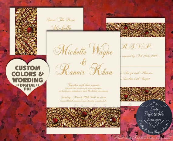 Indian Wedding Card Gold Zari Indian Wedding Invitation Card Etsy