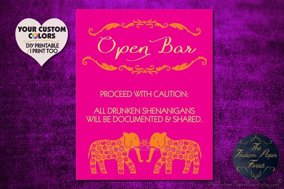 Open Bar Custom Indian Wedding Sign Table Decor Memory Of Etsy