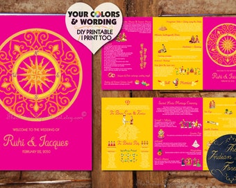 South Indian Wedding Program COMPASS DIY Printable / Printed Illustrated Ceremony Any Cover / Color / Foil Tamil Kannada Andhra Kerela Usa