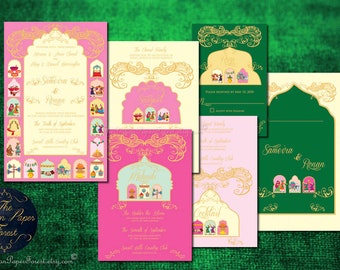 THE PRINCESS Wedding Invitation Set DIY Printable / Printed South Indian Card Gold Foil Hindu Tamil Punjabi Sikh Muslim Asian Bangladeshi Us