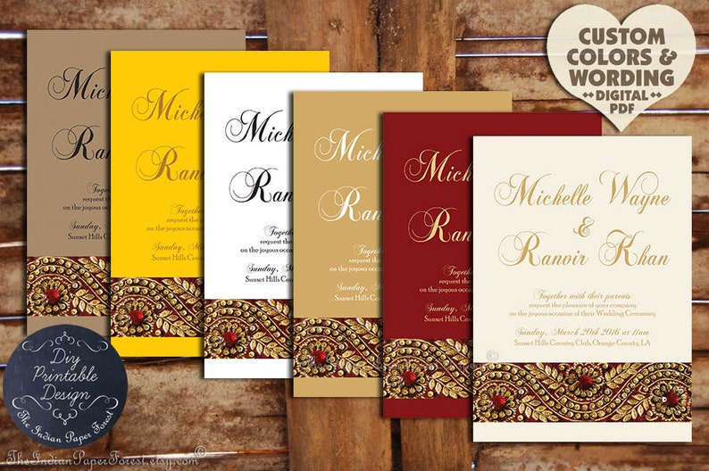 GOLD ZARI Indian Save The Date Card Pdf Wedding Invitation Set DIY Printable Template Cheap Kit Vintage Hindu Muslim Pakistani Arab Nepali