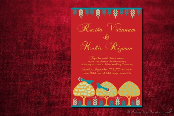 Moghul Lovebirds Indian Wedding Card Indian Wedding Invitation Etsy