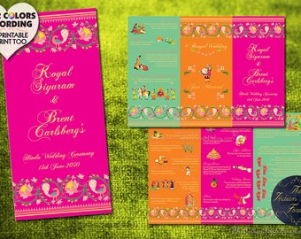 Illustrated Indian Wedding Program DIY Printable / Printed Any Color / Foil South Tamil Kannada Hindu Gujarati Sikh Sindhi Bengali Template