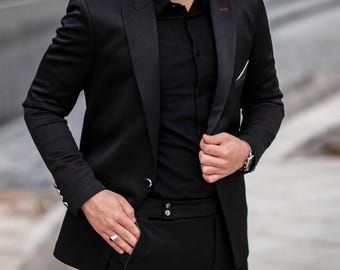 Men Black 2-piece Dinner Party Wear Wedding Suit Business Formal Suit