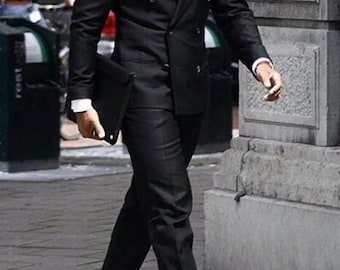 Abito da uomo doppiopetto nero 2 pezzi, abito formale da lavoro