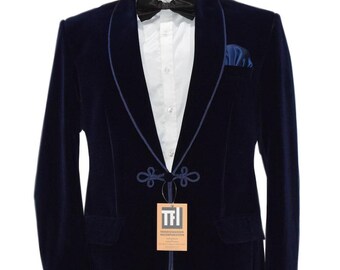 Men's Navy Blue Velvet Jacket Celebrity Style Coat
