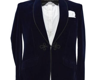 Men's Navy Blue Velvet Jacket Celebrity Style Coat