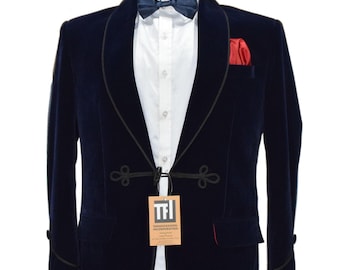 Men's Navy Blue Velvet Jacket Celebrity Style Coat