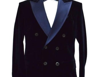 Men Special Gift For Him Navy Blue Velvet Jacket Celebs Style Tuxedo Coat