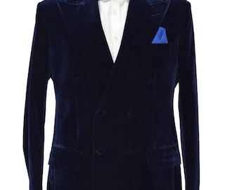 Men Special Gift For Him Navy Blue Velvet Jacket Celebs Style Tuxedo Coat