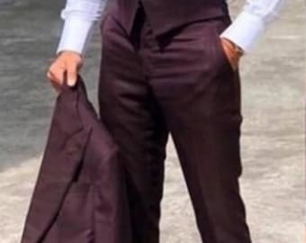 Men Purple 3-piece Suit Wedding Dinner Party Wear Suits Waistcoat