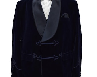 Men's Navy Blue Velvet Tuxedo Jacket Frog Closure Coat