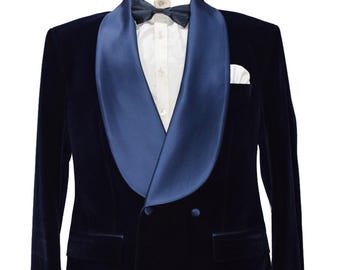 Men Special Gift For Him Navy Blue Velvet Jacket Celebs Style Tuxedo Coat