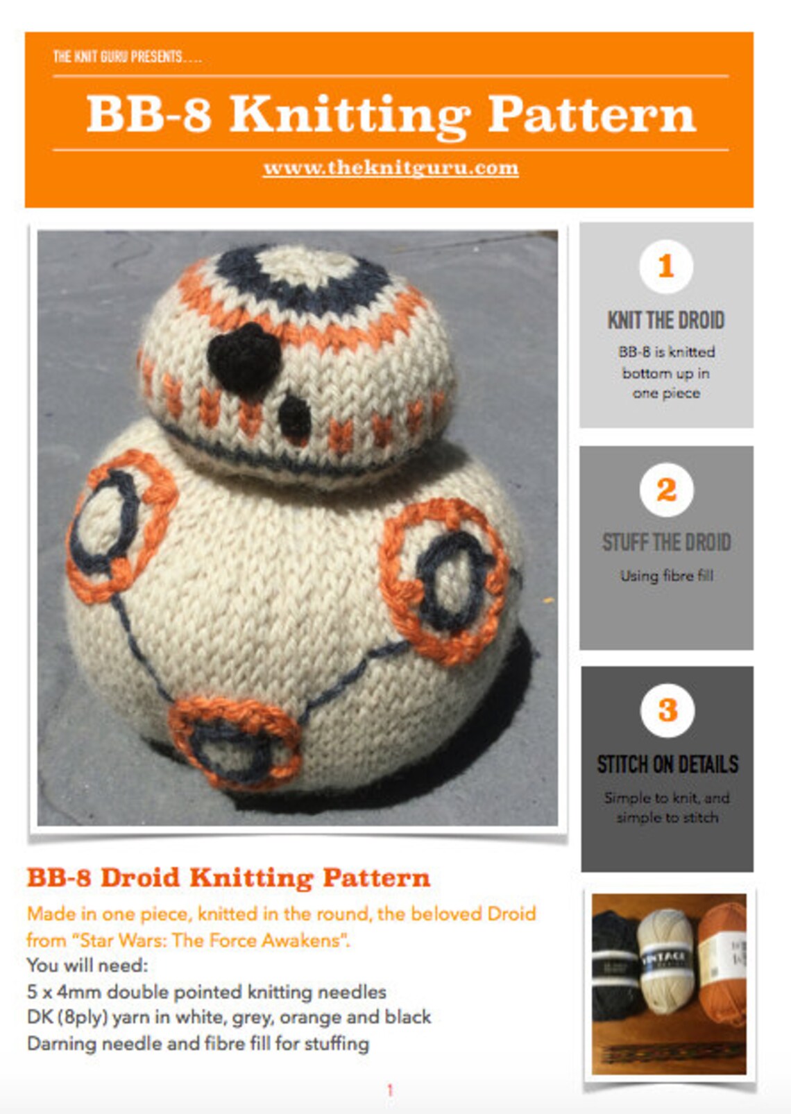 BB-8 From star Wars Knitting Pattern - Etsy