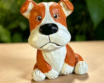 9x5x12.6cm Hand-Carved Dog Figurine,Wooden Dog Eyeglass Frame,Wood Carvings,Desk Ornament,Healing Gift