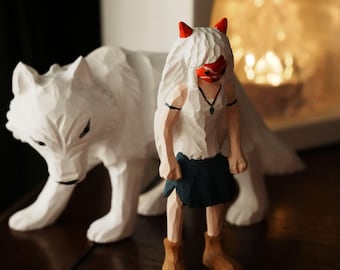 Princess Mononoke Ornament,Handcarved Wooden San and Wolf Desktop Decoration,Gift to Friends
