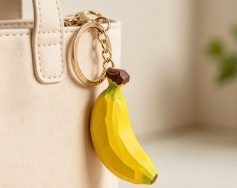 Hand-carved Banana-shaped Keychain/Pendant,Adorable Healing Wooden Bag Charm,Creative Gift for Friends