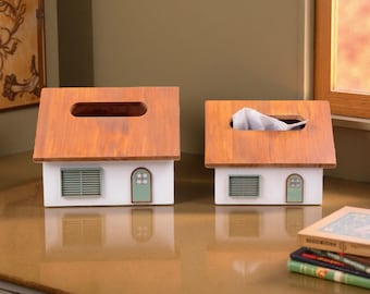 Natural Pine Tissue Box,House-shaped Wooden Paper Holder,Creative Housewarming Gift