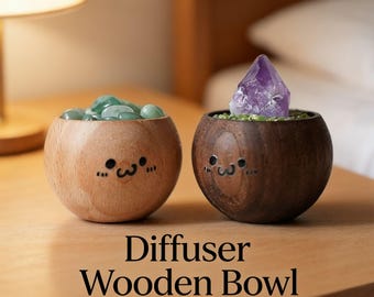 Aromatherapy Diffuser,Flame-Free Essential Oil Diffuser,Wooden Bowl with Crystal Beads,Bedroom Ornament,Gift