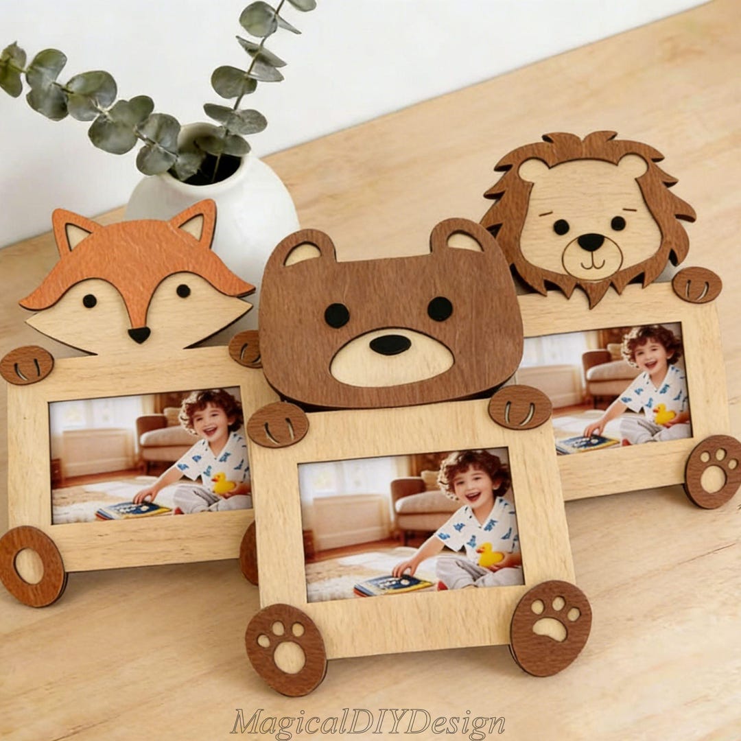 Solid Wood Fox,lion,bear Photo Frames,room Decor,3danimals Desktop ...