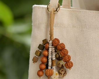 Hand-woven Natural Bodhi Seed Bag Charms,Car/Keychain Pendants,Gift for Friends,Healing Pendant