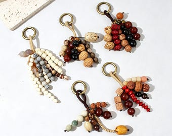 Handmade Bodhi Seed Wooden Beads Bag Charm/Keychain,Lucky Gift for Friend/Family,Pendant