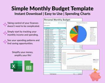Simple Budget Tracker: Personal Finance Spreadsheet Template (Digital Download)