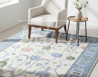 Elfenbein Creme Oushak Teppich, Handgefertigter Wollteppich im Türkischen Stil, Handgetuftet Teppich für Wohnzimmer, Handgefertigter Teppich 200x300 9x12