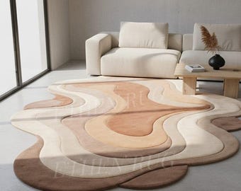 Hand Tufted Wool Rug – Soft Durable Area Rug for Living Room & Bedroom, Modern Irregular Wool Rug Designer Hand tufted Wool Rug