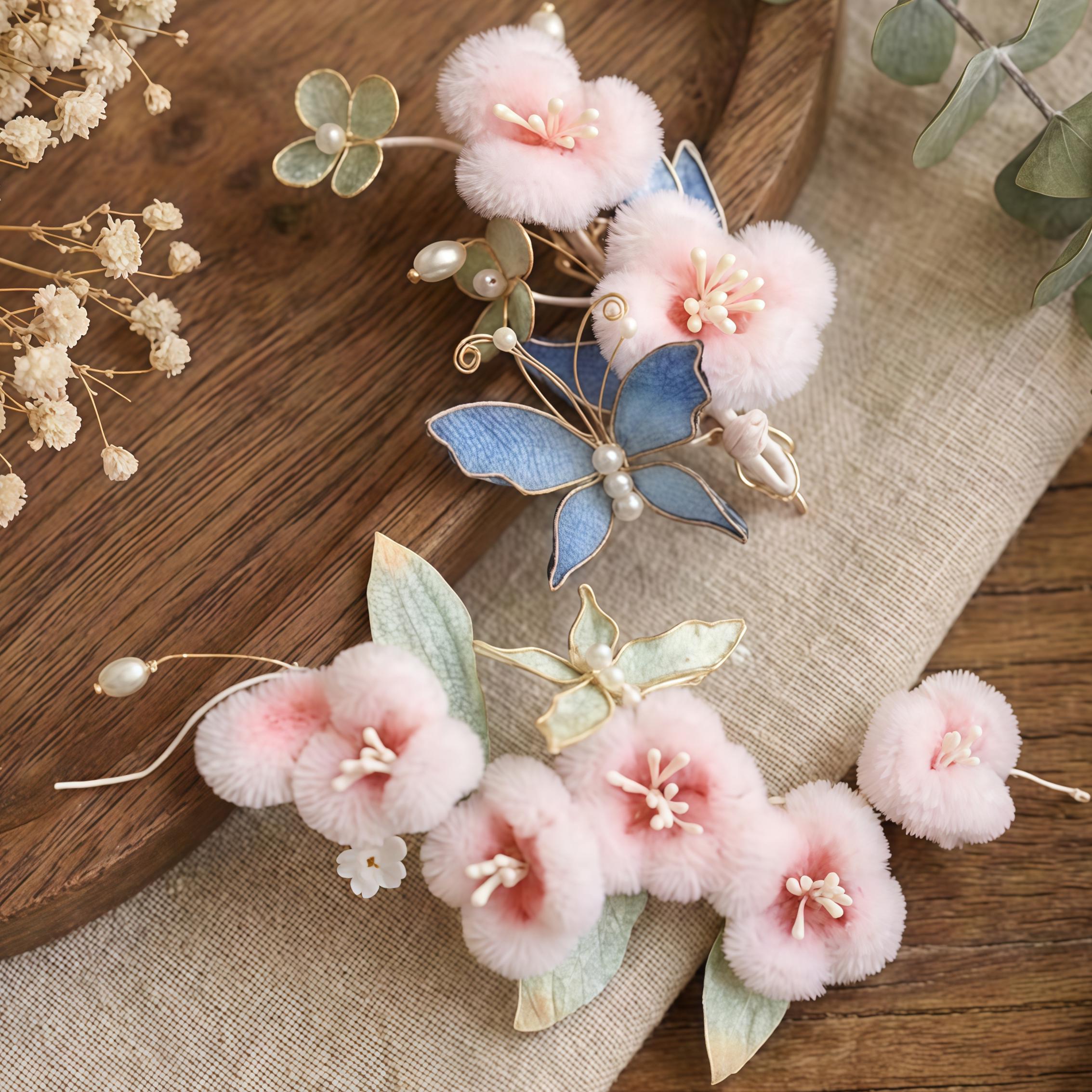 Flower Floral Velvet Hair Clips 3 Different Sets Camellia Hair Clips & Claws 3-Piece Set main image 3