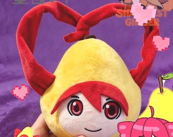 Kasane Teto Pear Plush Charm | 15cm Posable Twin-Tails UTAU Meme Plushie | Soft Anime Bag Accessory, Vocaloid Fan Gift, Cute Ita Bag Decor