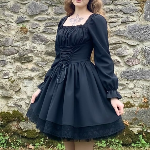 gothic lace up corset dress Gothic Brocade Corset Dress  Black Gold Dark Academia Mini Dress